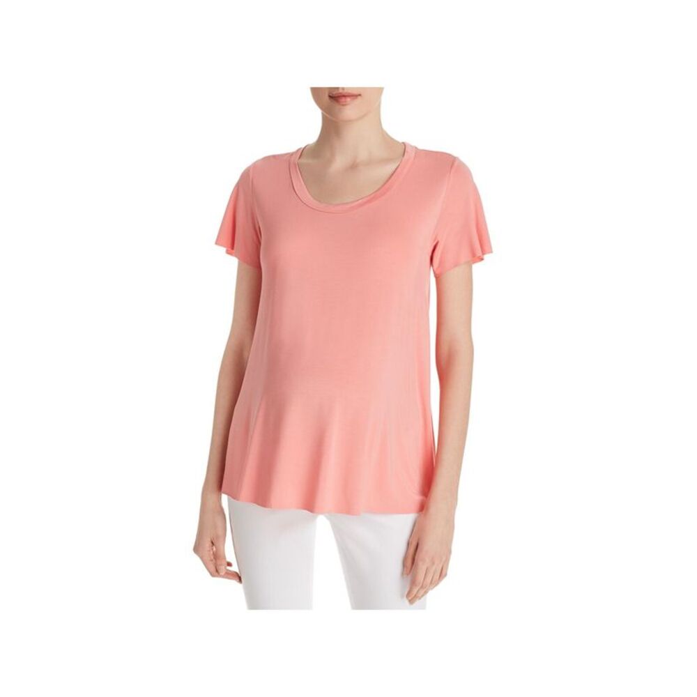 NOM Womens Coral Stretch Short Sleeve Scoop Neck T-Shirt Maternity XS